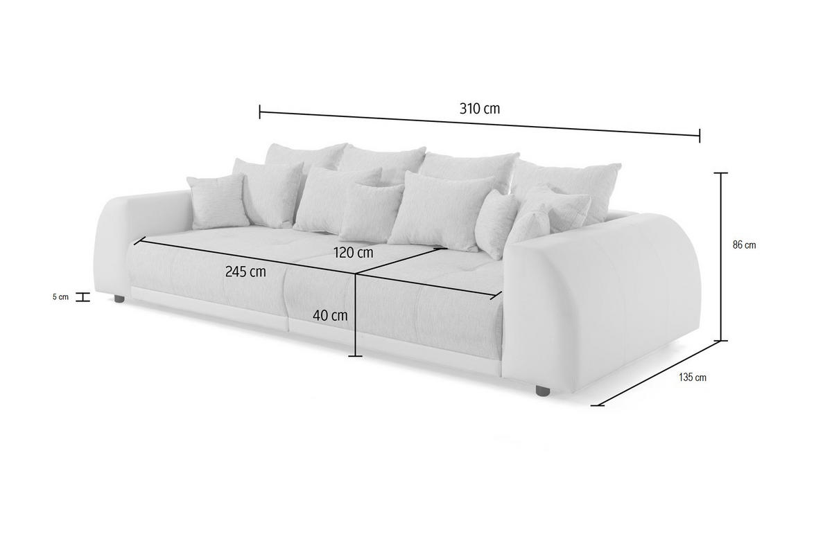 BIGSOFA Elementa Weiß und Creme Kunstleder/Strukturstoff - Creme/Schwarz, Holz/Kunststoff (310/86/135cm) - S-Style Möbel