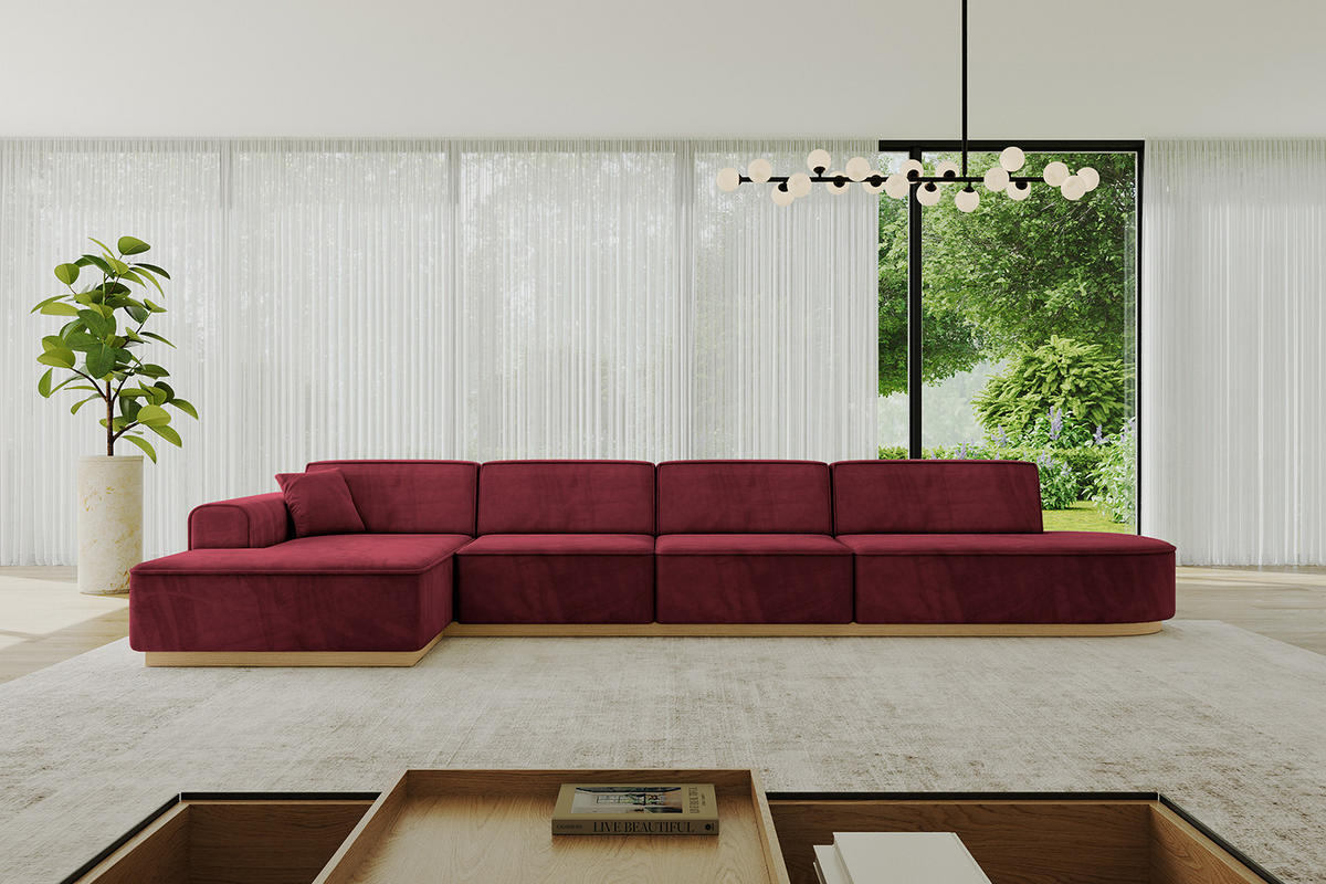 ECKSOFA Ottomane Links IREA-L3-v2 - 403x165x81 cm Bordeauxrot - Bordeaux, Holzwerkstoff/Textil (403/165cm) - ALTDECOR