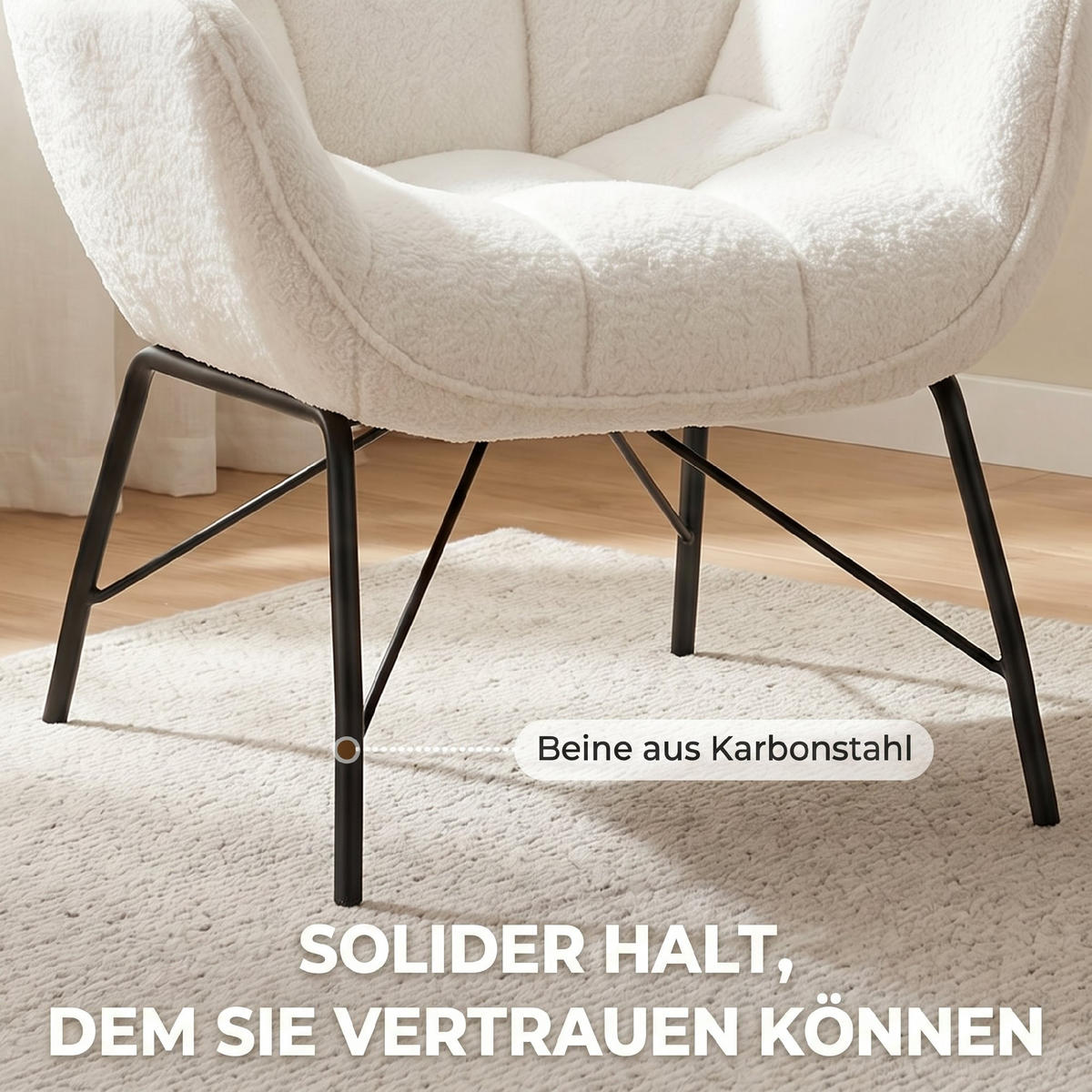 SESSEL Sherpa-Fleece Creme - Creme/Schwarz, Textil/Metall (68/78.5/69cm) - HOMCOM