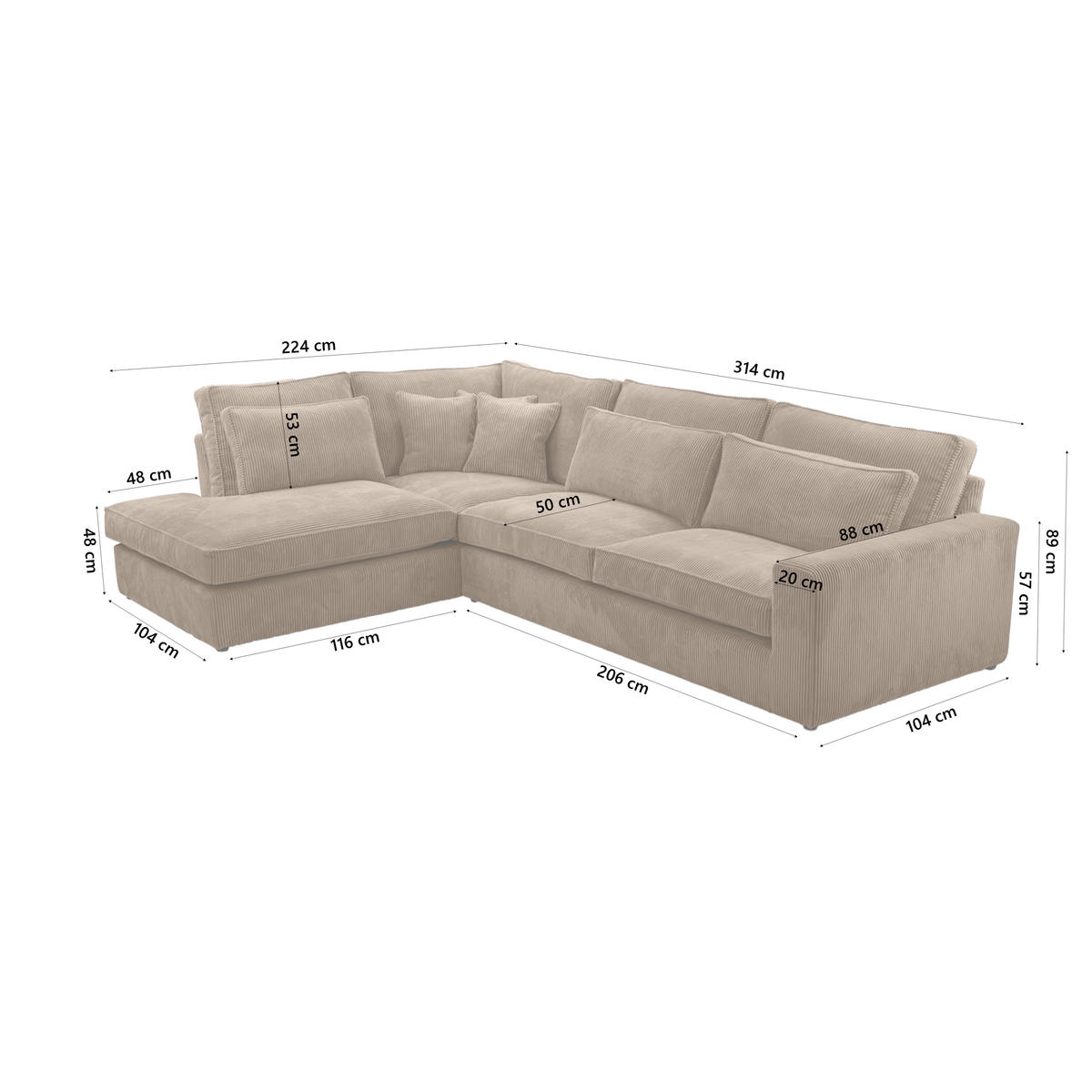 ECKSOFA CAMBO Ohne Schlaffunktion, Braun - Braun, Textil (314/224cm) - Fedve