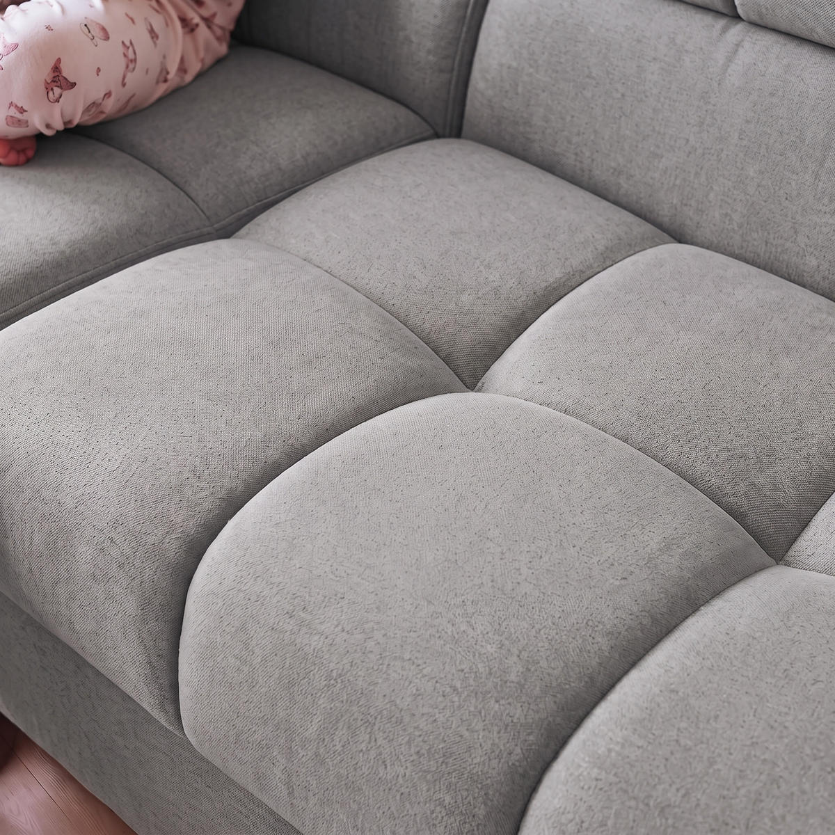 ECKSOFA PUDDING L Rechts mit Schlaffunktion 125x195 Velours Grau - Schwarz/Grau, Holz/Textil (275/203cm) - Muffo