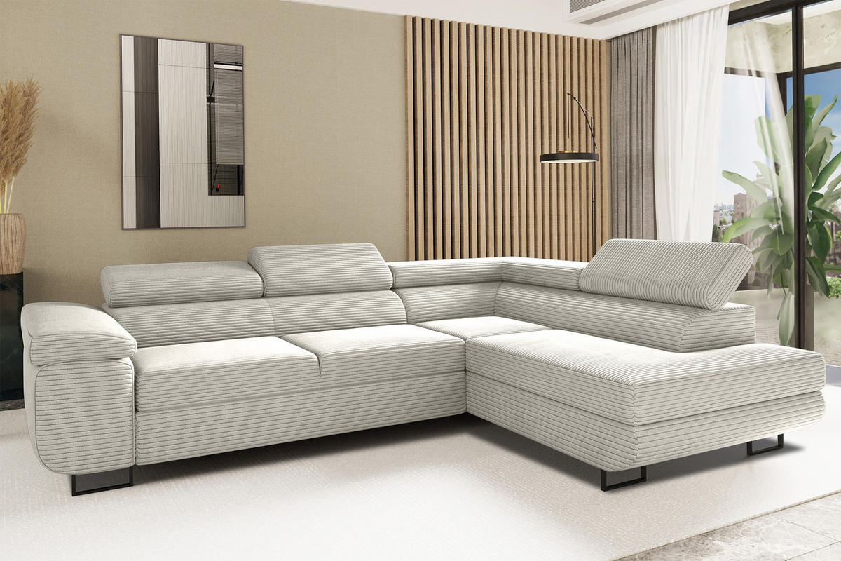 ECKSOFA ATOMIC Mit Schlaffunktion, Stoff Poso, Hellgrau, Rechts - Hellgrau, Holz (277/203cm) - Kaiser Möbel