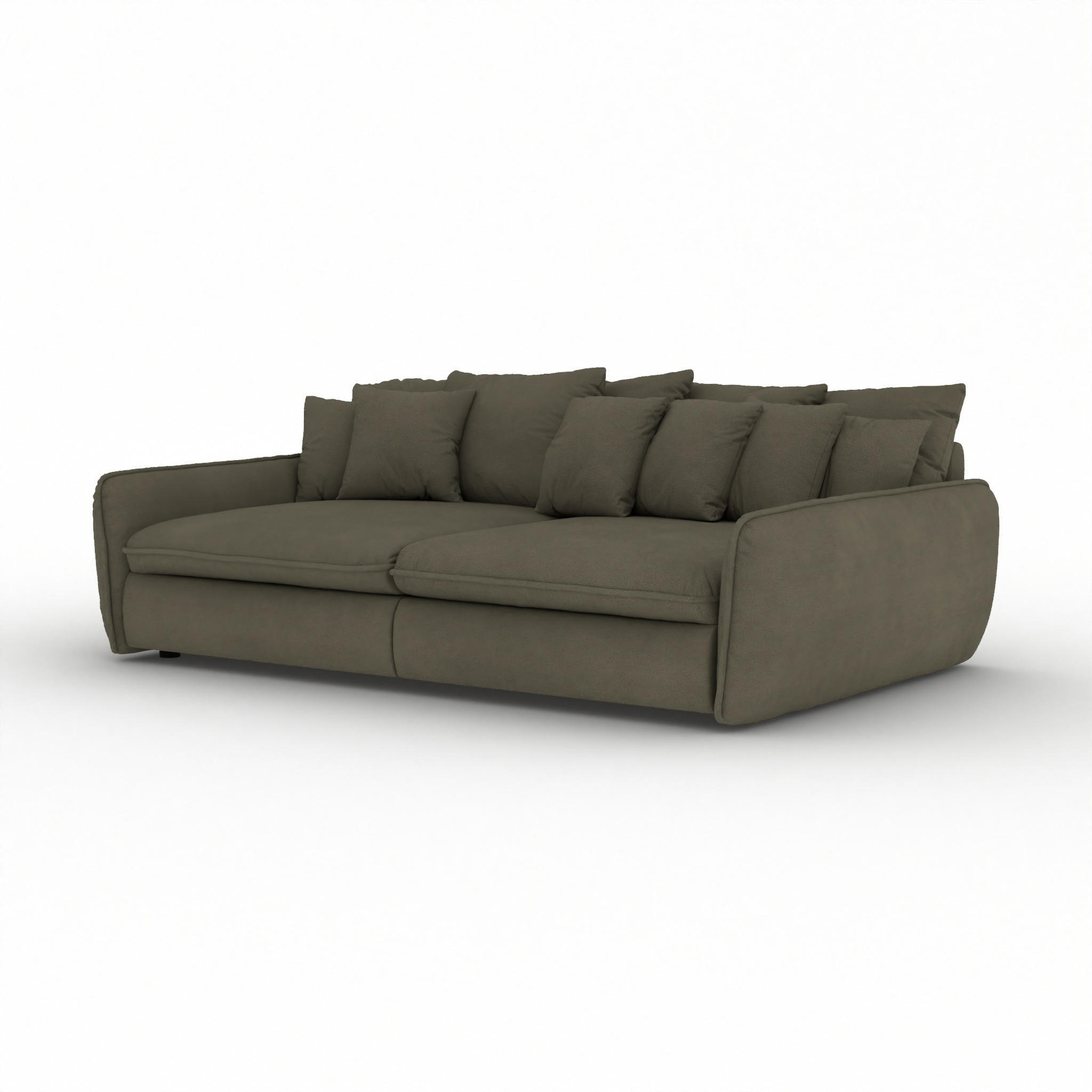 BIGSOFA Hereford Flachgewebe Grün inkl. 11 Kissen 234/131/61 cm - Graubraun, Kunststoff/Textil (234/61/131cm) - foamnova