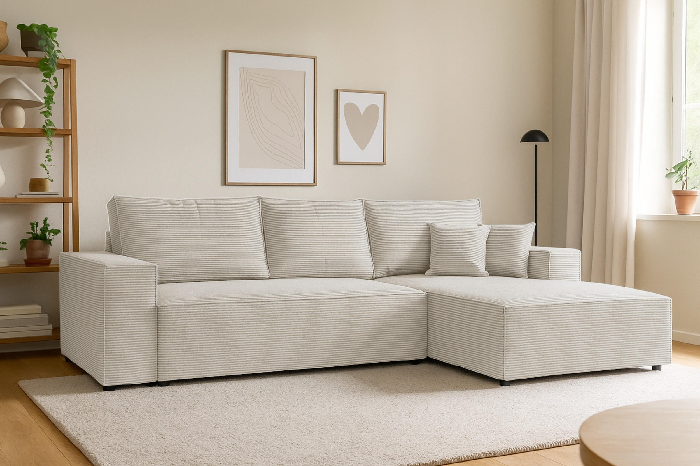 ECKSOFA MARCO 294/185 in Cord Creme mit Schlaffunktion rechts - Creme, Holz/Holzwerkstoff (294/185cm) - Deine Möbel 24
