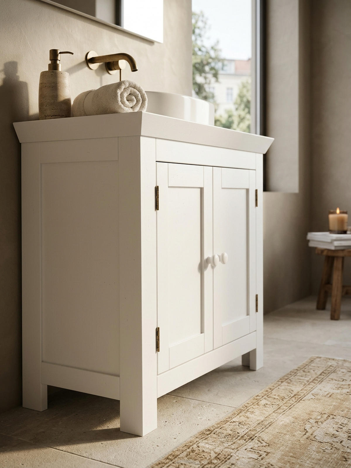 WASCHBECKENUNTERSCHRANK Weiß 50x25x41 cm im Landhausstil aus MDF - Weiß, Holz/Holzwerkstoff (57/56/30cm) - KADIMA DESIGN