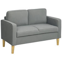 SOFA 2 Sitzer klein Couch mit Armlehne, Stauraum für Wohnzimmer, Hellgrau - Hellgrau/Naturfarben, Holz/Textil (63/79/117cm) - HOMCOM