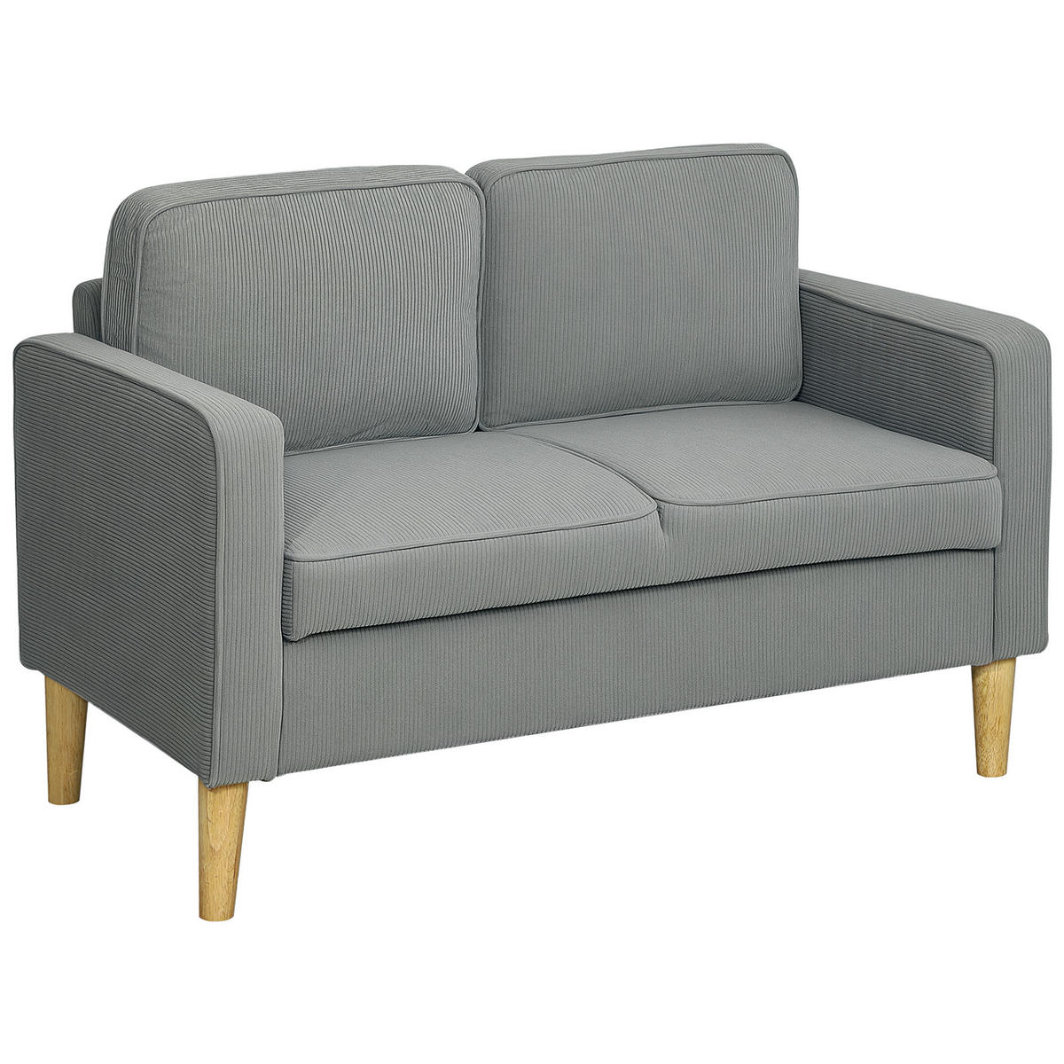 SOFA 2 Sitzer klein Couch mit Armlehne, Stauraum für Wohnzimmer, Hellgrau - Hellgrau/Naturfarben, Holz/Textil (63/79/117cm) - HOMCOM