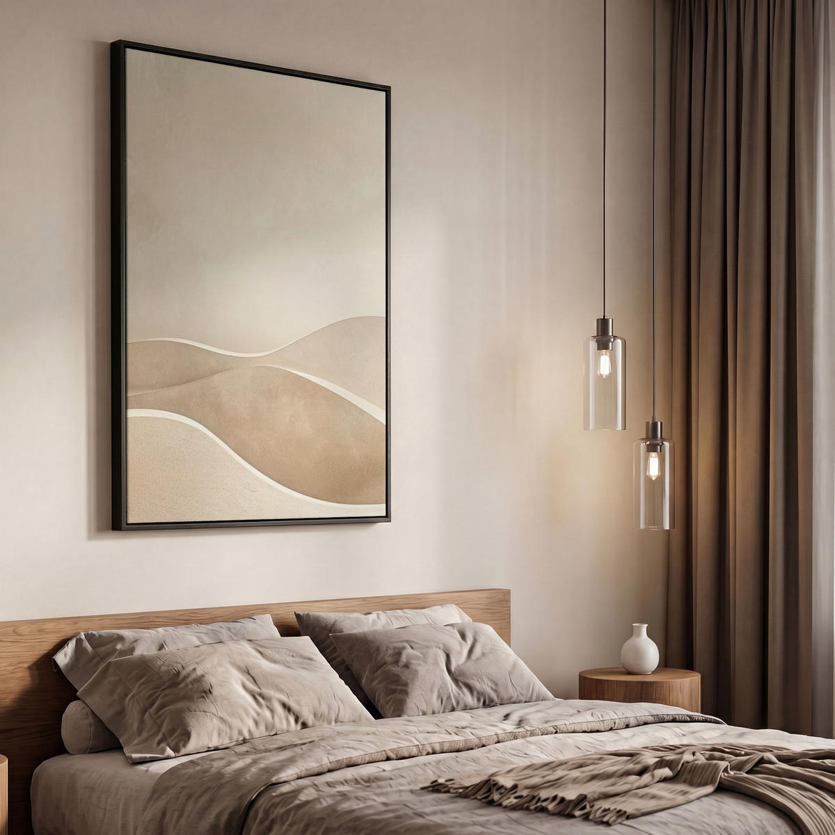 LEINWAND Bilder mit Rahmen - Beige - Natur - Abstrakt - Modern - 60x90 - Beige, Textil (60/90cm) - MuchoWow