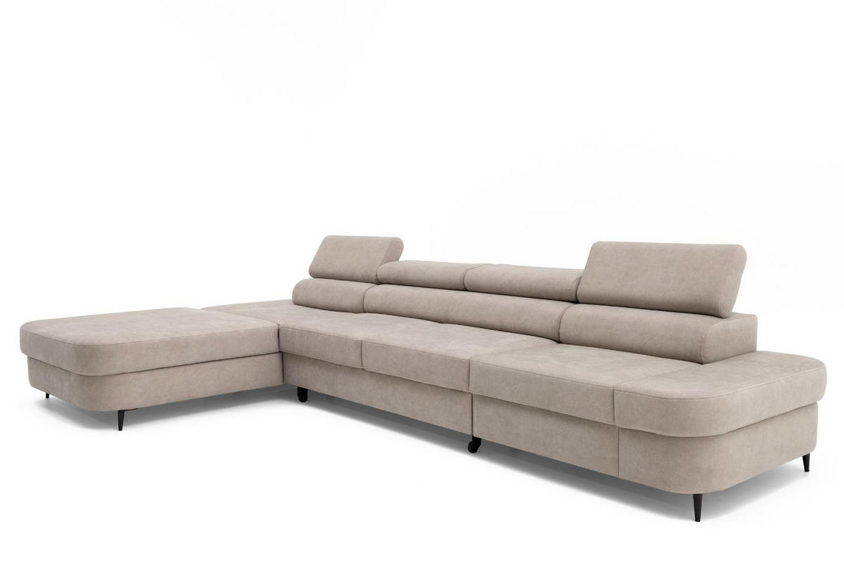 ECKSOFA JAZZ MAXI Links mit Schlaffunktion 125x195 Velours Beige - Beige/Schwarz, Holz/Textil (350/203cm) - Muffo