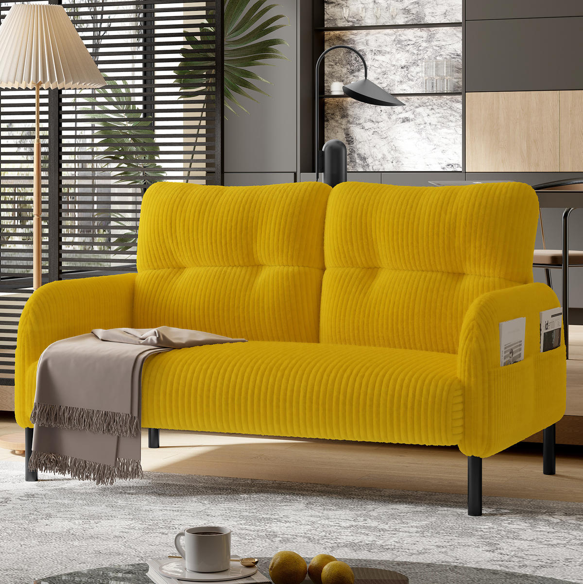 SOFA 2-Sitzer Cord 120 x 75 x 79 cm Gelb - Gelb, Holzwerkstoff (120/79/75cm) - Meubliv