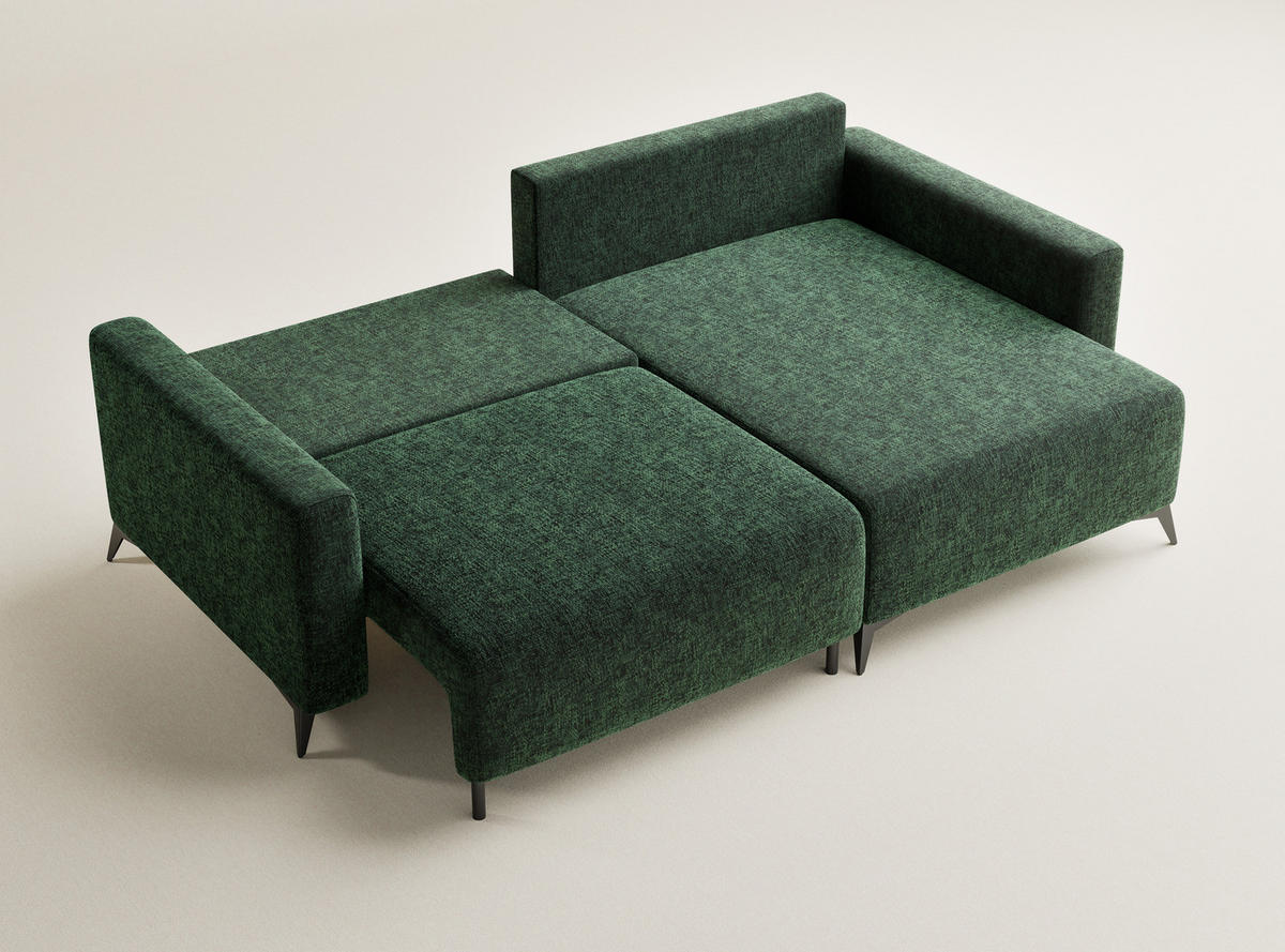 ECKSOFA MIT SCHLAFFUNKTION Leon Dunkelgrün Chenille-Stoff - Dunkelgrün/Schwarz, Holz/Holzwerkstoff (239/148cm) - Maison de Reve