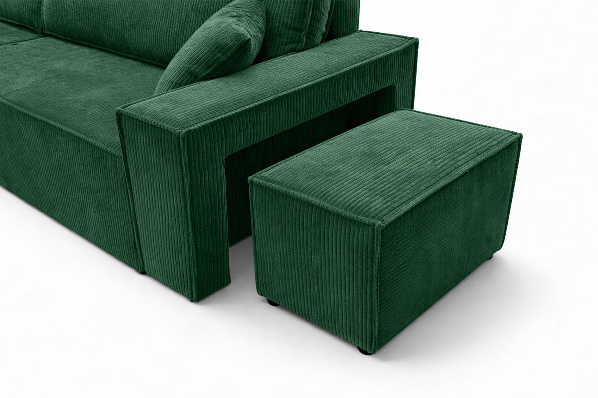 ECKSOFA Mit Schlaffunktion Und Pouf, Cordstoff Poso, Grün, Links, Best L Mit Pouf - Grün, Holz (244/145cm) - Kaiser Möbel