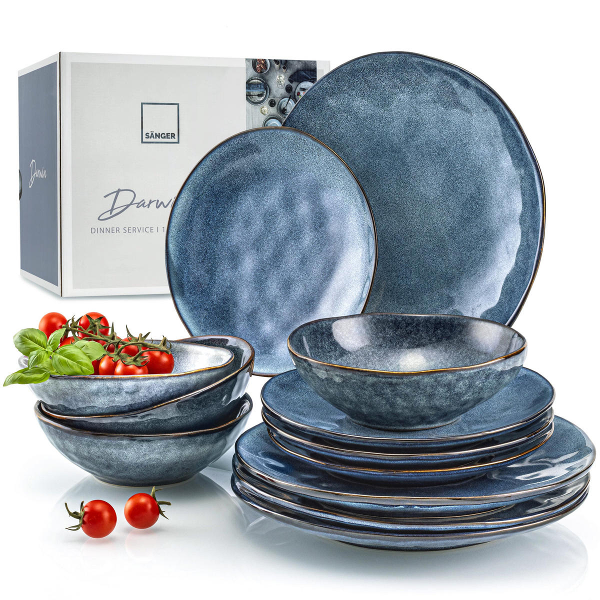 TAFELSERVICE DARWIN - 12 teilig aus Steingut - Blau, Keramik (33.4/34.4/41.2cm) - Sänger