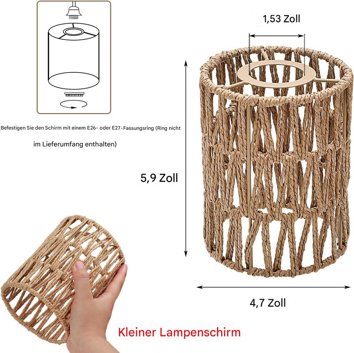 LAMPENSCHIRM Rattan Zylinder，12/12/15cm - Gelb, Naturmaterialien (12/12/15cm) - Weltevree