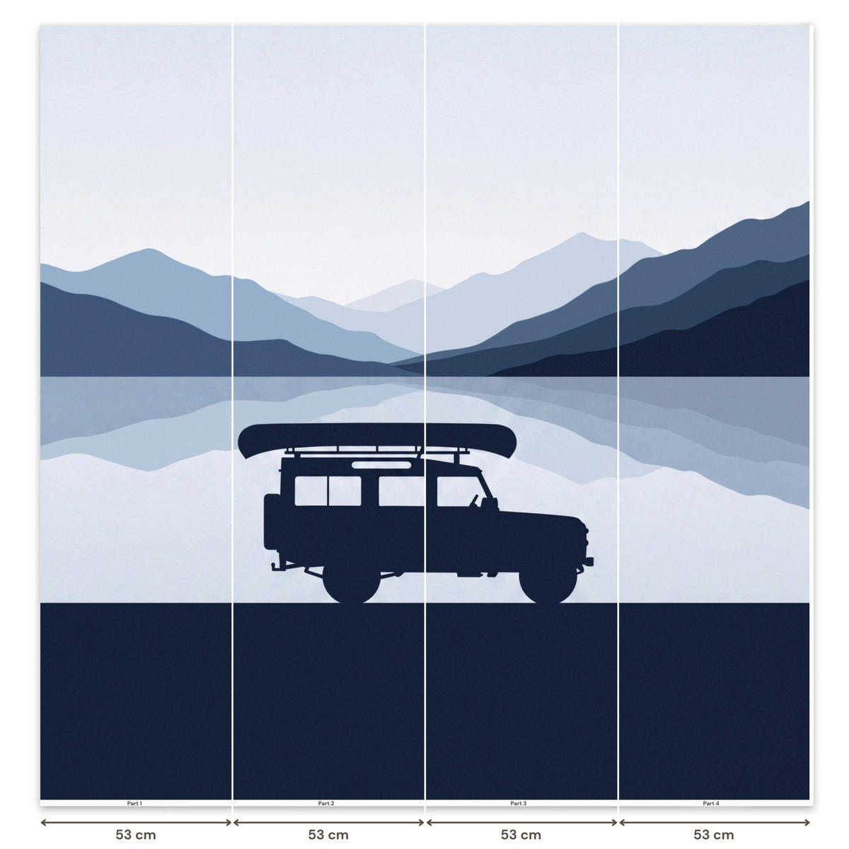 KINDERTAPETE - Auto - See - Berge - Blau - 200x200 cm - Blaugrau, Papier (200/200cm) - OnlyWow