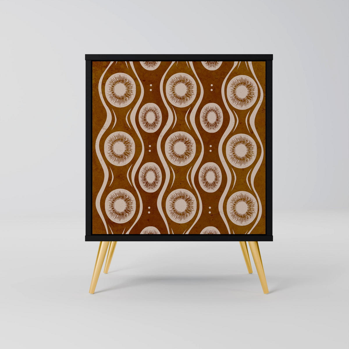 SIDEBOARD BROWN EYES, Schwarz, 57,5x42x72,5 cm, Schwarze Metallfüße - Multicolor/Schwarz, Holzwerkstoff/Metall (57.5/72.5/42cm) - SpaceRebels