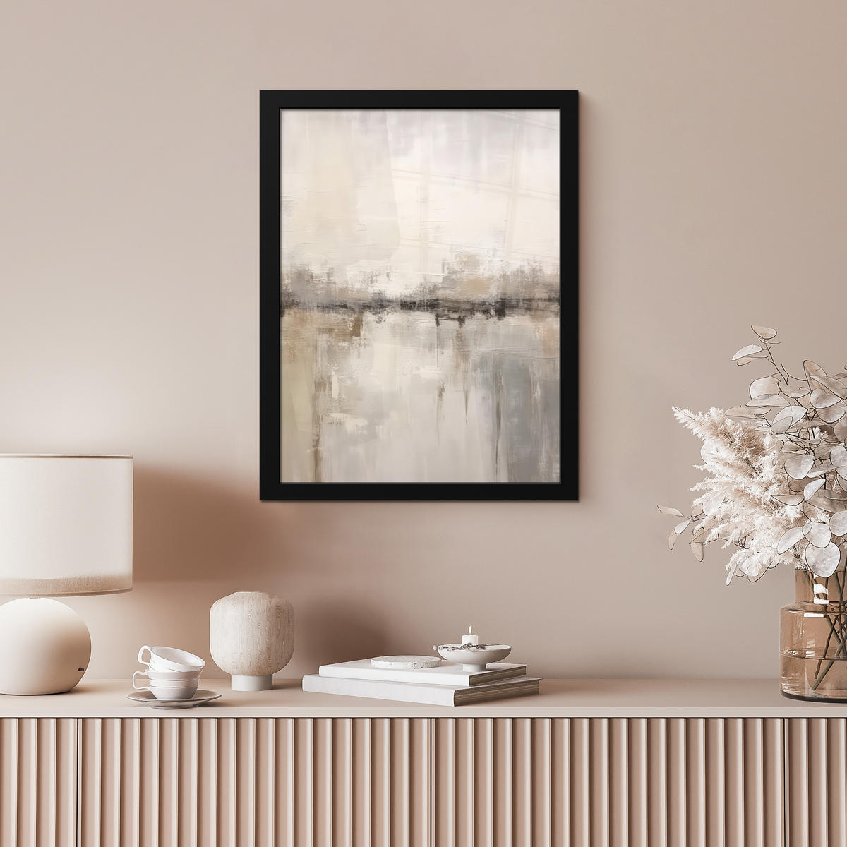 GERAHMTES BILD Moderne Kunst - Abstrakt - Beige 30x40 cm - Beige, Papier (30/40cm) - MuchoWow