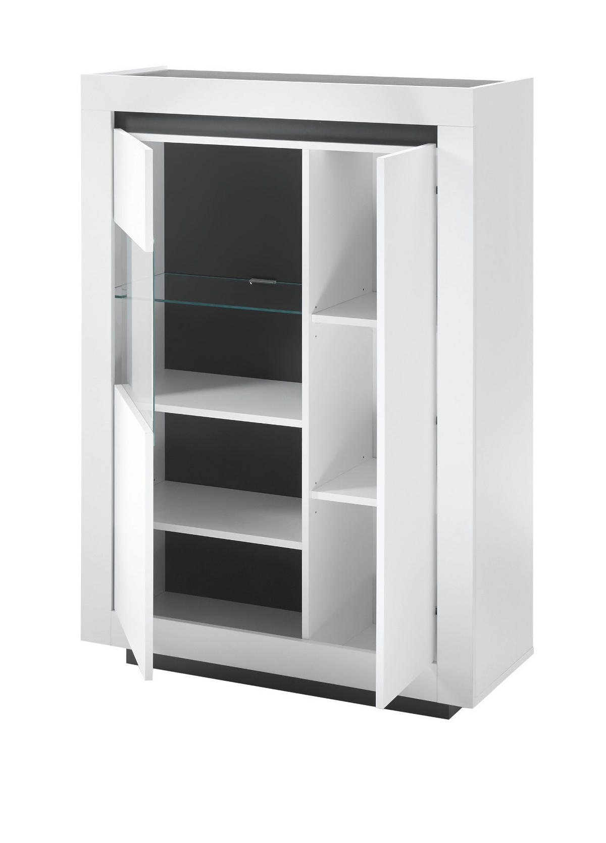 WOHNWAND weiß, anthrazit, Wohnkombination 4-teilig 352 x 170 cm - Anthrazit/Weiß, Glas/Holzwerkstoff (352/170/50cm) - Furn.Design