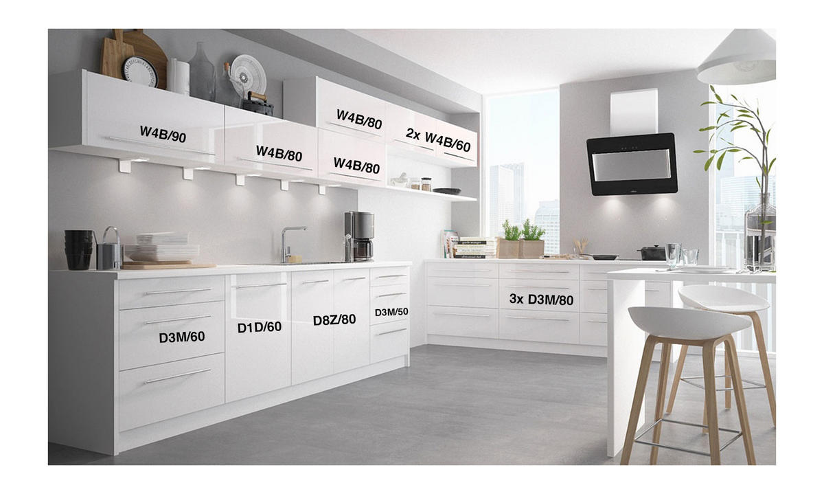 KÜCHENLEERBLOCK Brerra Cdb verkehrsweiß lackiert / weiß matt 13-teilig - Weiß, Holzwerkstoff (490/168/50cm) - Feldmann-Wohnen