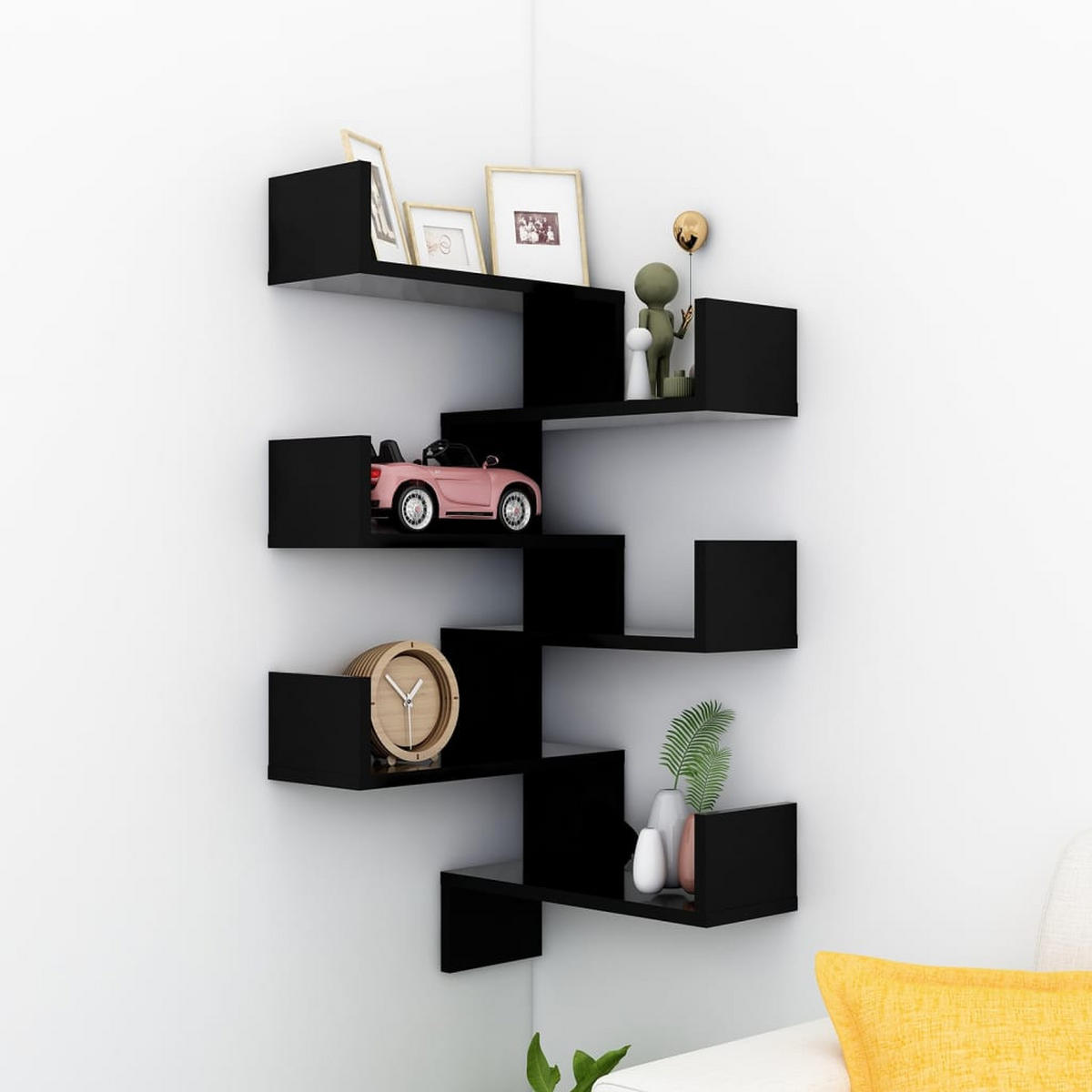 WAND-ECKREGALE 2 Stk. Schwarz 40x40x50 cm Holzwerkstoff - Schwarz, Holzwerkstoff (40/50/40cm) - furnicato