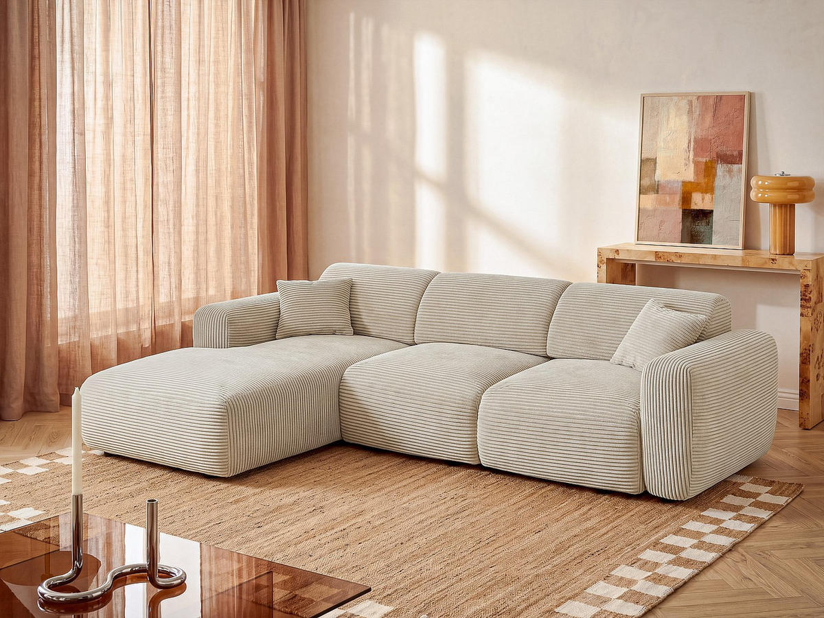 SOFA - 5 Personen - samt - beige Pogni - Beige, Textil (280/73/165cm) - Vente-Unique