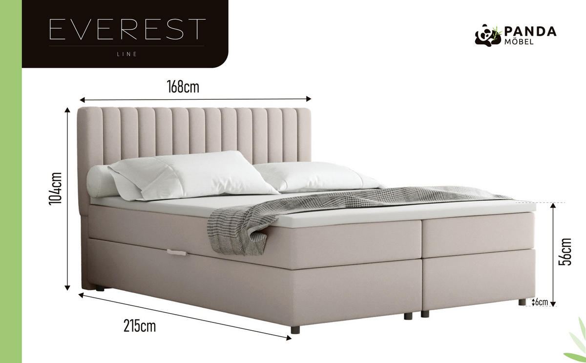 BOXBETT Everest beige 160 x 200 cm Doppelbett mit hochwertiger Bonell-Matratze und Topper - Cappuccino, Holz (160/200cm) - Panda Möbel