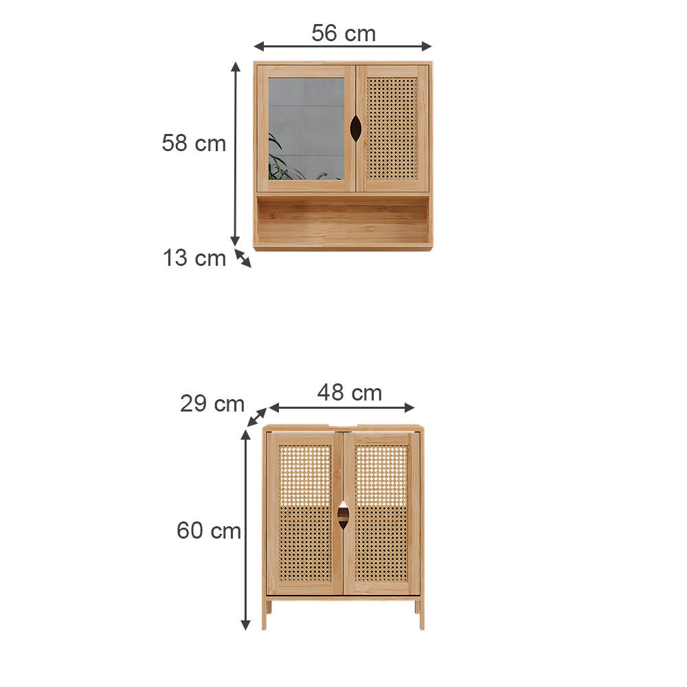 BADMÖBEL-SET Liora Bambus 2 Teile - Grün, Holzwerkstoff (48/60/29cm) - Vicco