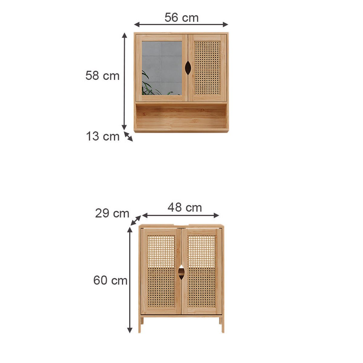 BADMÖBEL-SET Liora Bambus 2 Teile - Grün, Holzwerkstoff (48/60/29cm) - Vicco