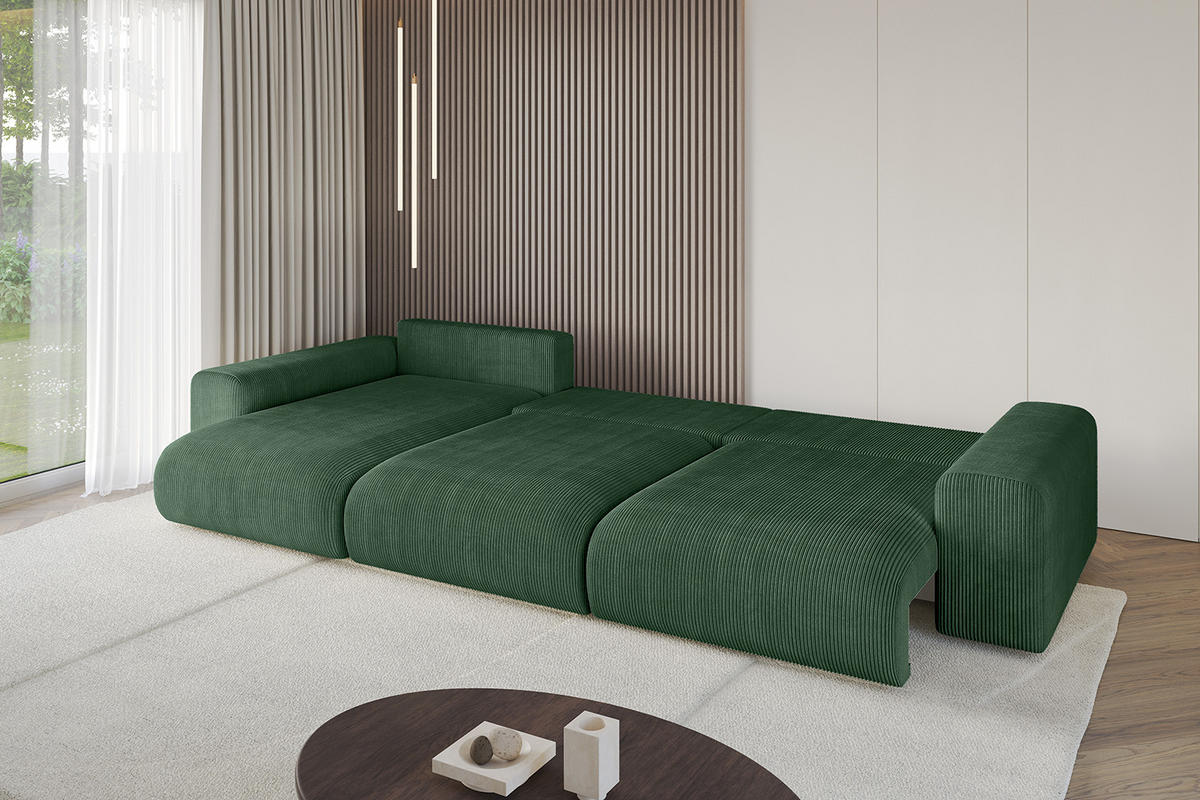 ECKSOFA Ottomane links ESKAR-L 364x176x84 Grün Cord - Schwarz/Grün, Holzwerkstoff/Kunststoff (364/176cm) - ALTDECOR