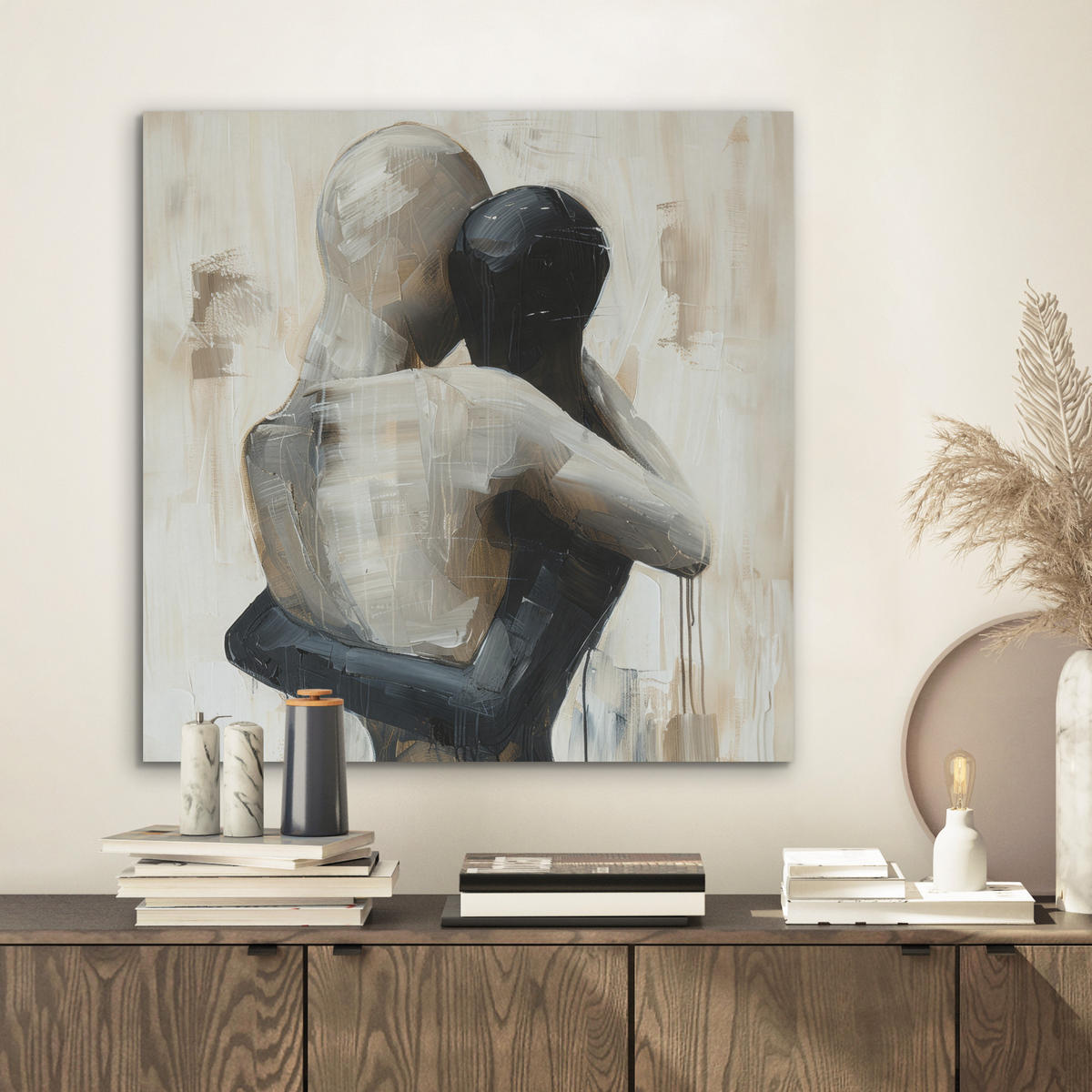 AKUSTIKBILD Abstrakt - Liebe - Schwarz und weiß - Modern Wandbilder 60x60 cm - Schwarz, Kunststoff (60/60/0.9cm) - MuchoWow
