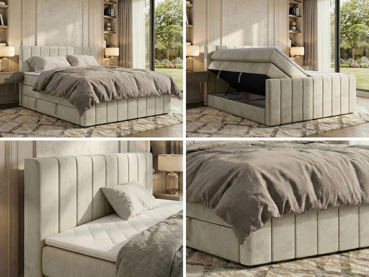 BOXSPRINGBETT ALVER KING DUO 180/200 - Beige Velvet - H4 - Beige, Textil (180/200cm) - MKS