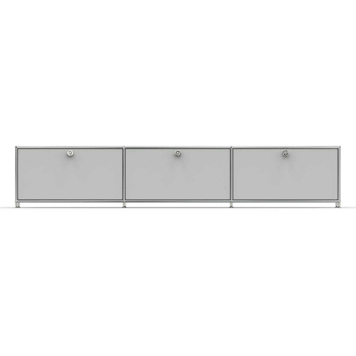 TV Board mit 3 Klappen & Schloss, Breite 227 cm, Lichtgrau - Chromfarben/Silberfarben, Metall (40/43/227.2cm) - Versee