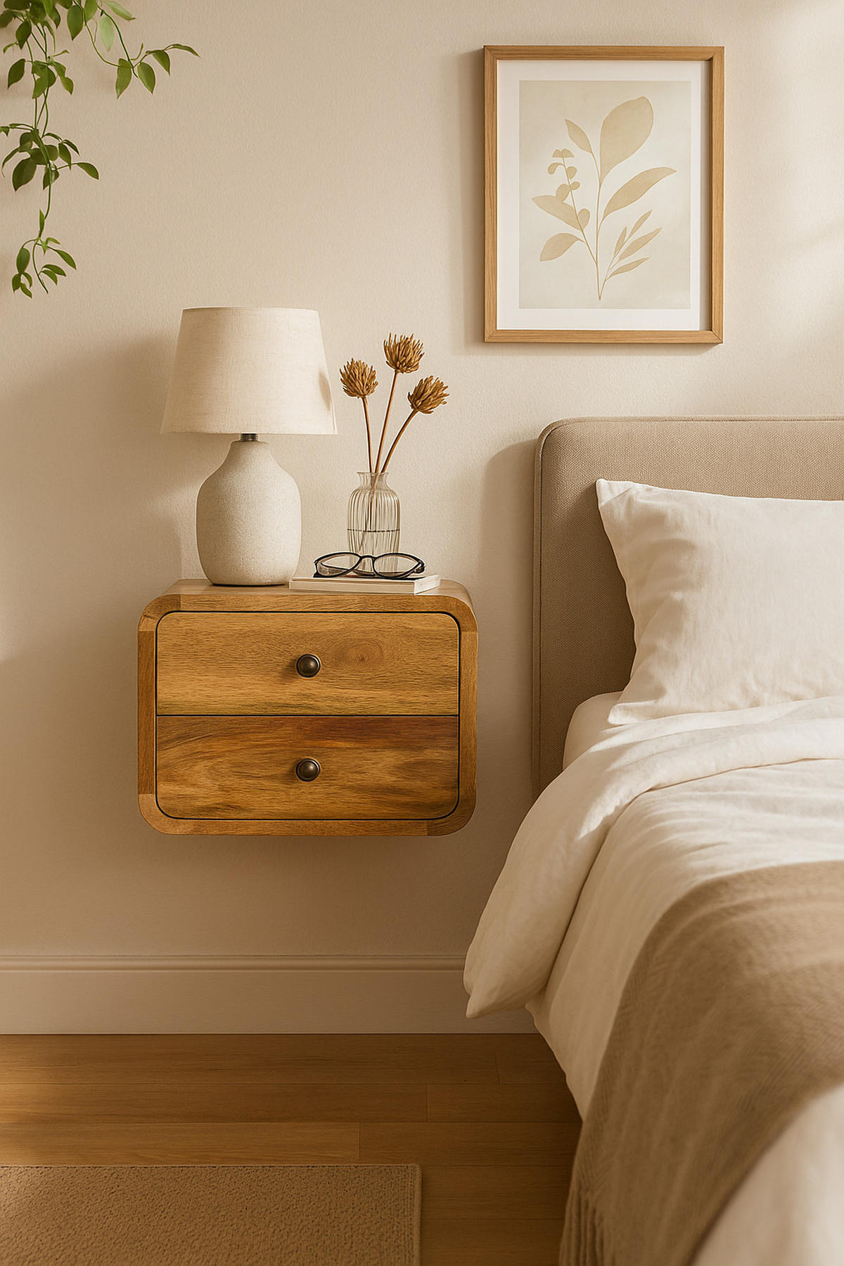 NACHTTISCH Mini aus massivem Mangoholz, 2-Schublades, Beige - Messingfarben/Braun, Holz/Metall (30/25/25cm) - Artisan Furniture