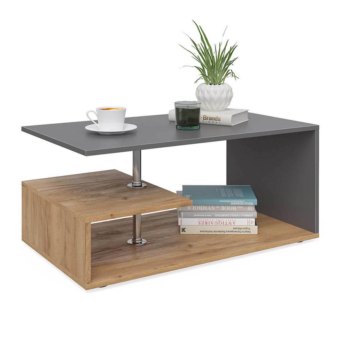 COUCHTISCH Guillermo Anthrazit/Sandeiche 91 x 52,6 cm - Anthrazit/Sonoma Eiche, Holzwerkstoff (52.6/91/41cm) - Vicco
