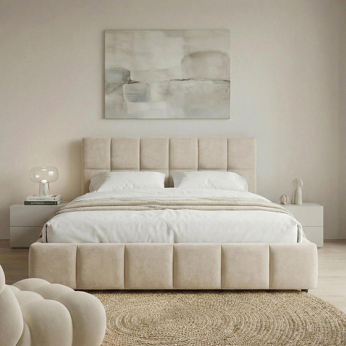 POLSTERBETT EMILIA 140x200 cm cremeweiß - Creme, Textil (140/200cm) - IDIMEX