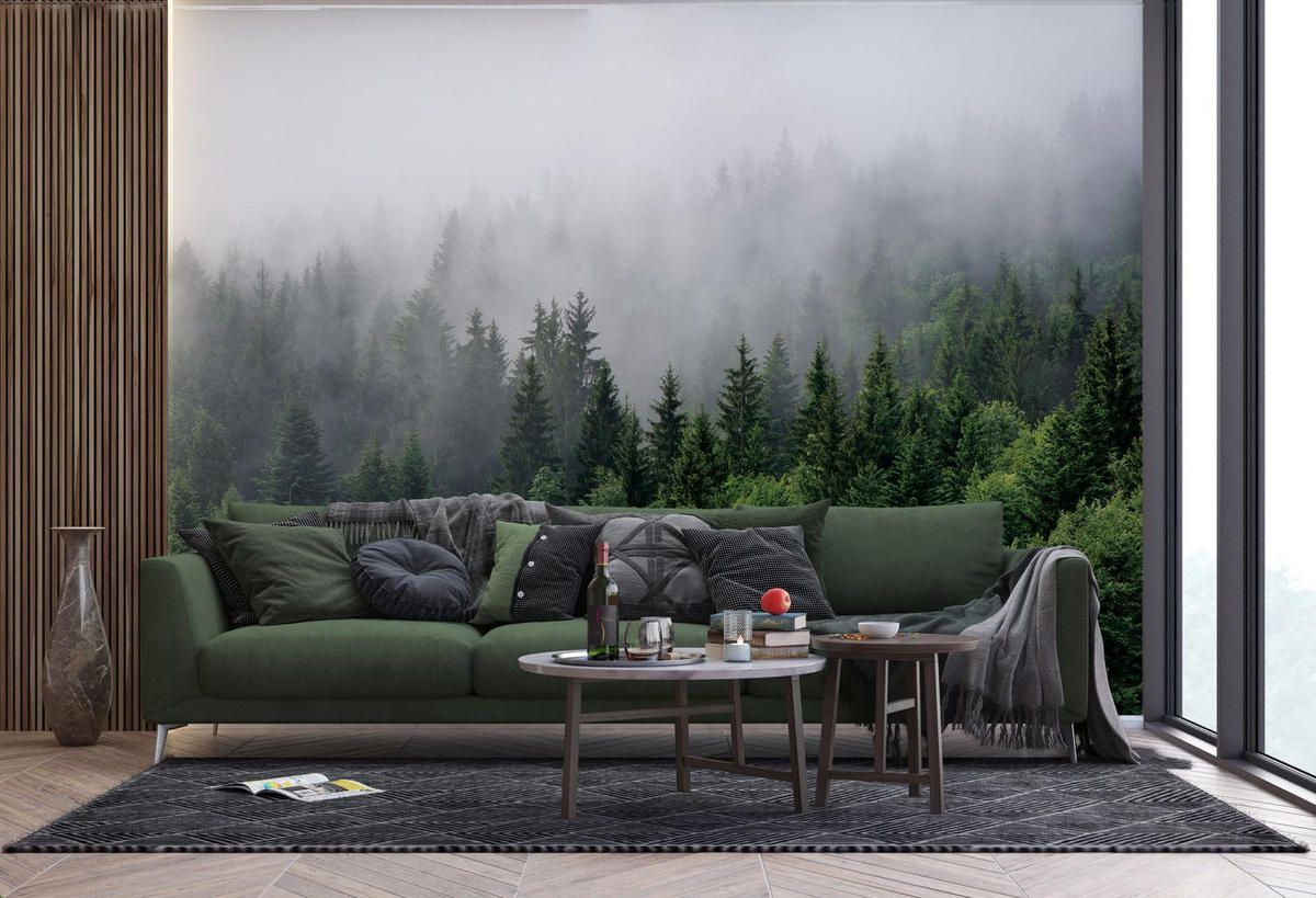 FOTOTAPETE Berglandschaft mit Bäumen 270 x 375 cm - Grün, Papier (270/375cm) - Sanders & Sanders