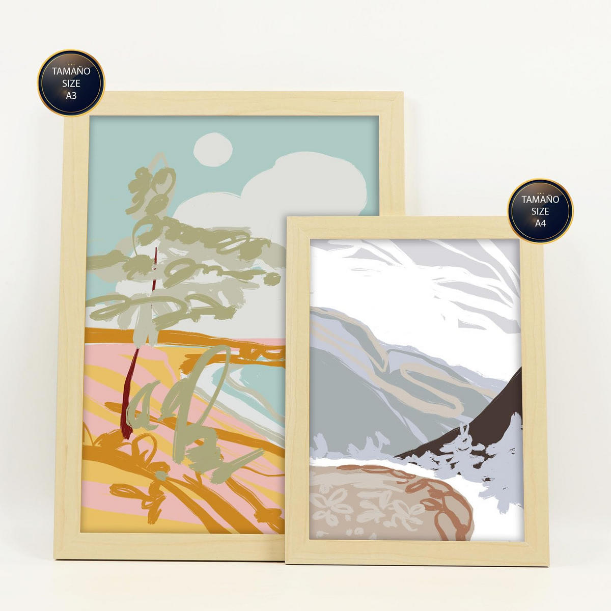 POSTER Set Mit 6 Küstenlandschaftsabstrakte Größe A3 & A4 Rahmen aus hellem Holz - Beige, Papier (29.7/1cm) - Nacnic