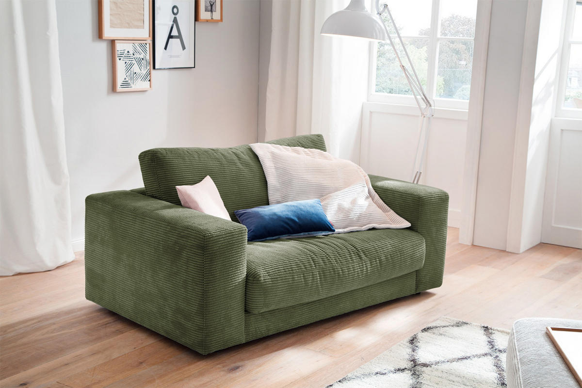 LOVESEAT MADELINE Grün Cord - Schwarz/Grün, Kunststoff/Textil (170/86/127cm) - KAWOLA