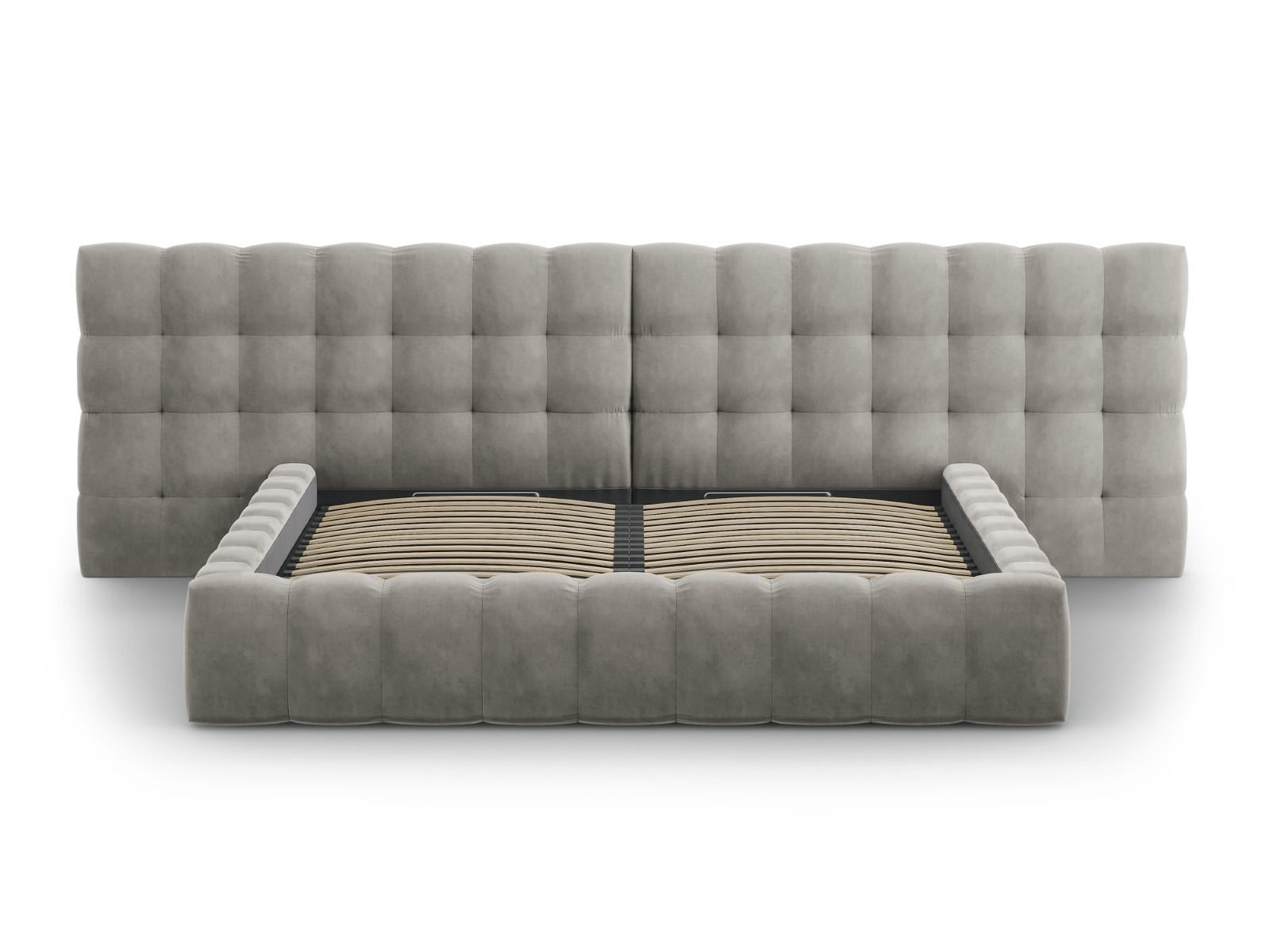BETT mit Bettkasten und Doppelkopfteil Mamaia aus Samt hellgrau 200x200cm - Hellgrau, Textil (200/200cm) - Micadoni