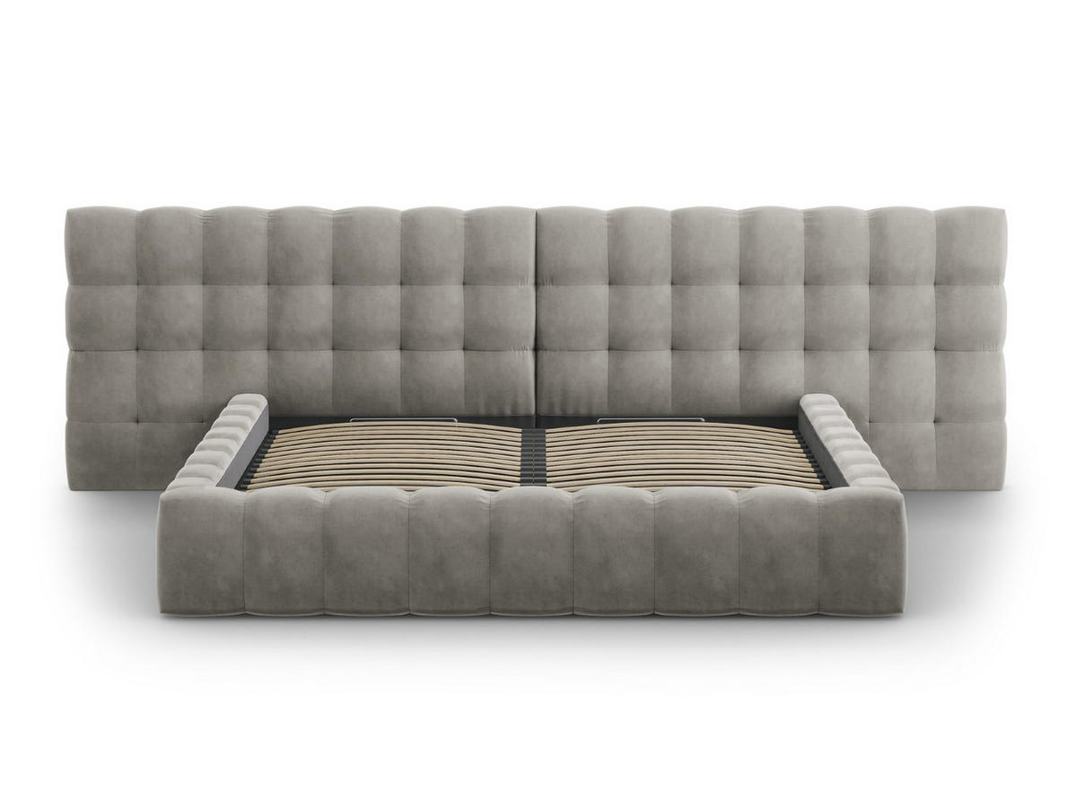 BETT mit Bettkasten und Doppelkopfteil Mamaia aus Samt hellgrau 200x200cm - Hellgrau, Textil (200/200cm) - Micadoni