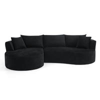 SOFA 3-Sitzer mit Getränkehaltern und Kissen aus weichem Kordstoff, Schwarz - Schwarz, Kunststoff (264/76/168cm) - Redom