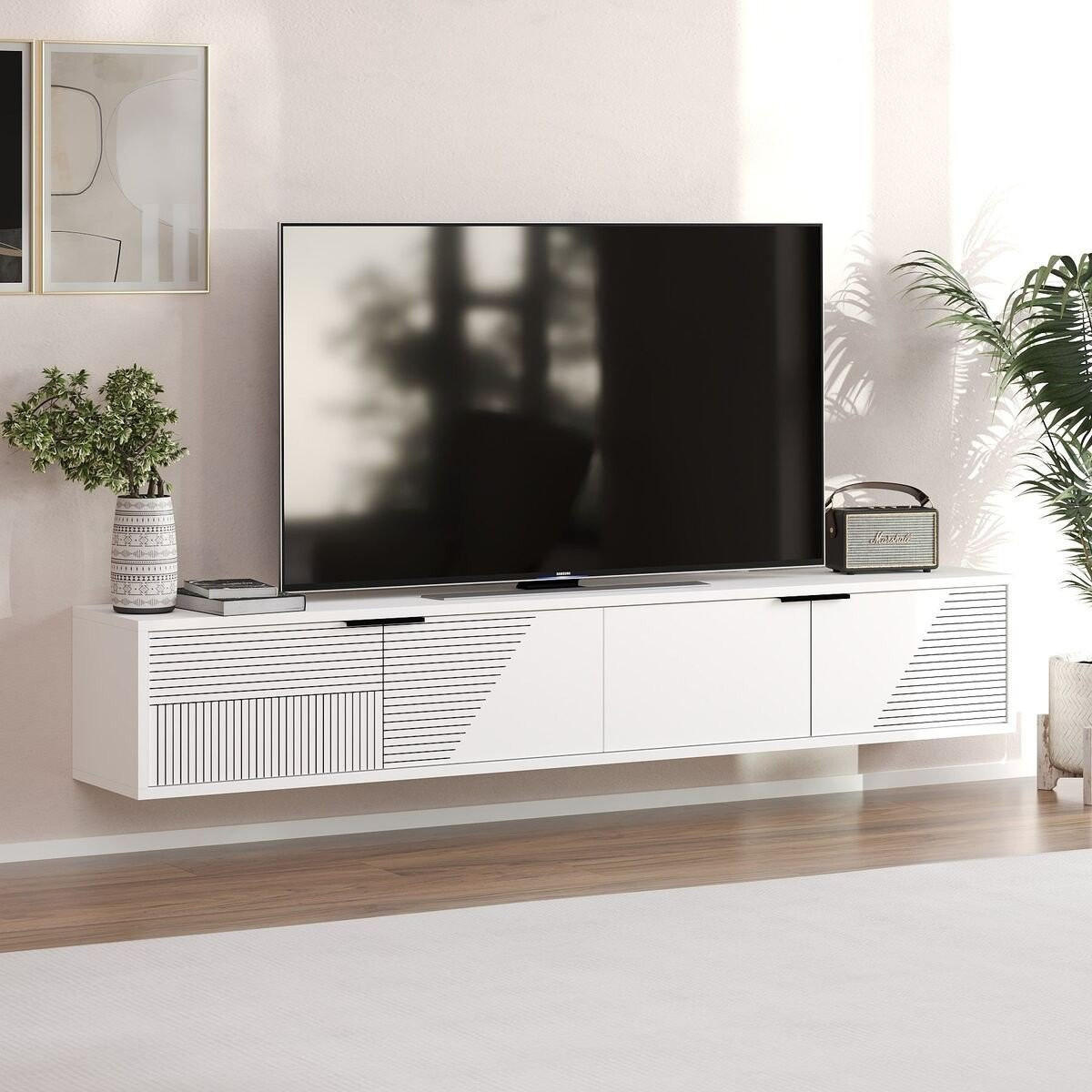 TV-MÖBEL mit 2 klappbaren, gestreiften Türen 30/180/30 cm - Weiß, Holzwerkstoff (30/30/180cm) - Calicosy