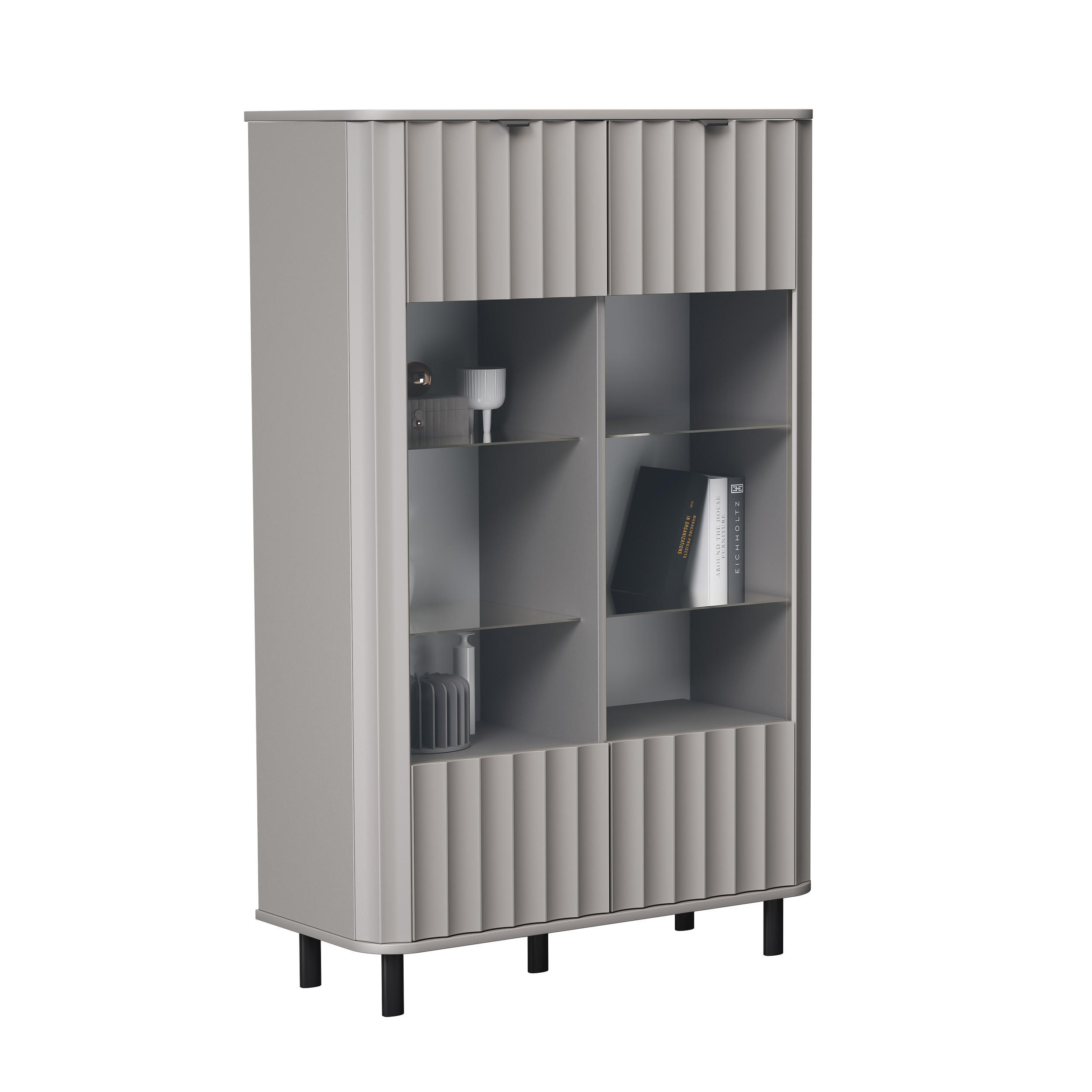 VITRINE VITA 98 cm Glastüren, Lehmgrau - Grau, Holzwerkstoff/Metall (98/155/40.5cm) - Idohome