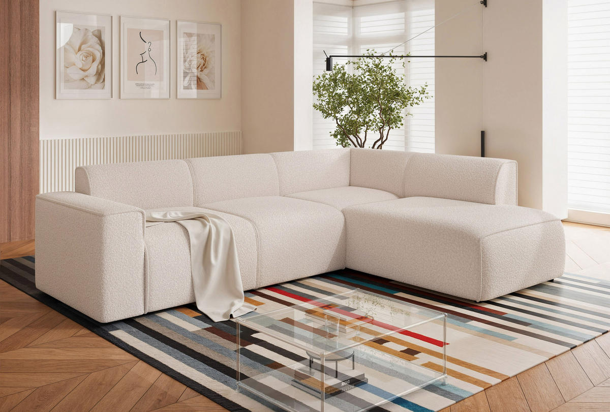 ECKSOFA ZAVO Feiner Mischstoff in Creme - Creme, Holzwerkstoff/Kunststoff (310/218cm) - Idohome