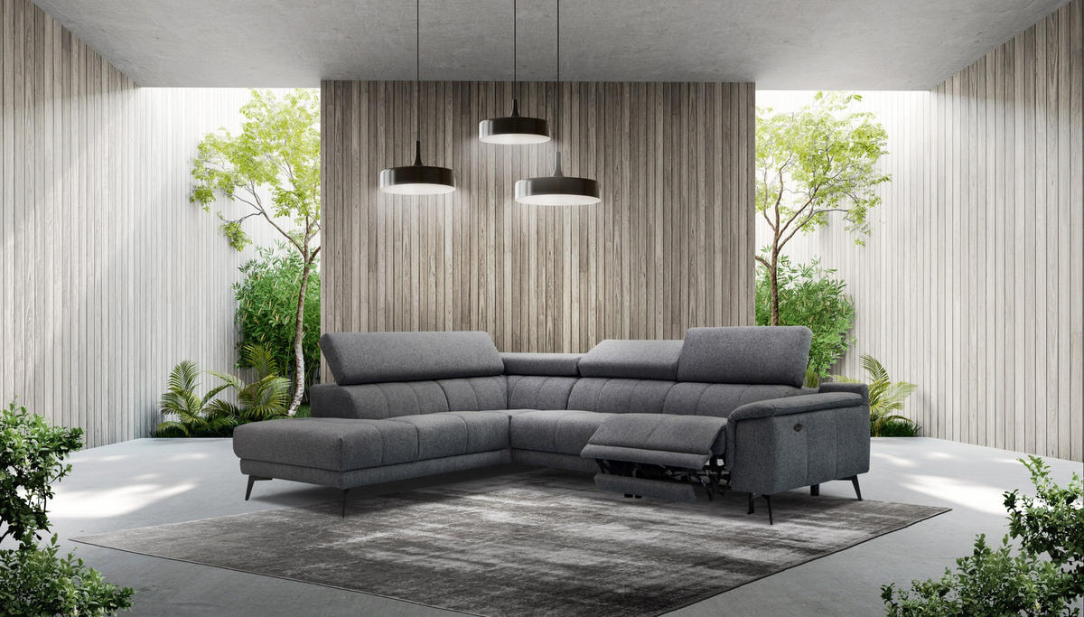 ECKSOFA FIERO 5-Sitzer mit 1 Relaxfunktion, dunkelgrau - Dunkelgrau, Holzwerkstoff/Textil (228/290cm) - Courtois Laville