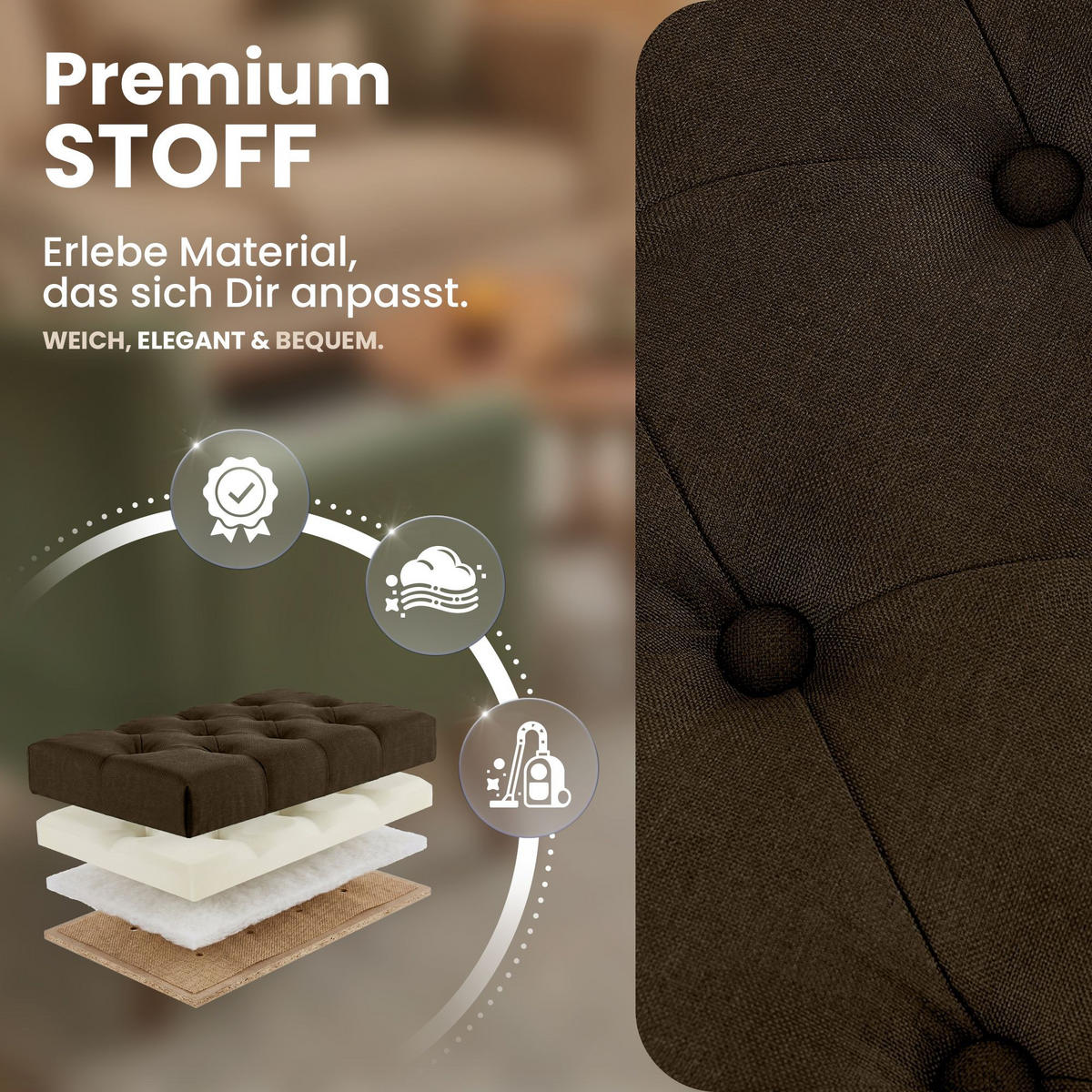 SITZBANK 100/38 cm Stoff Braun - Schwarz/Braun, Textil/Metall (100/46/38cm) - CLP
