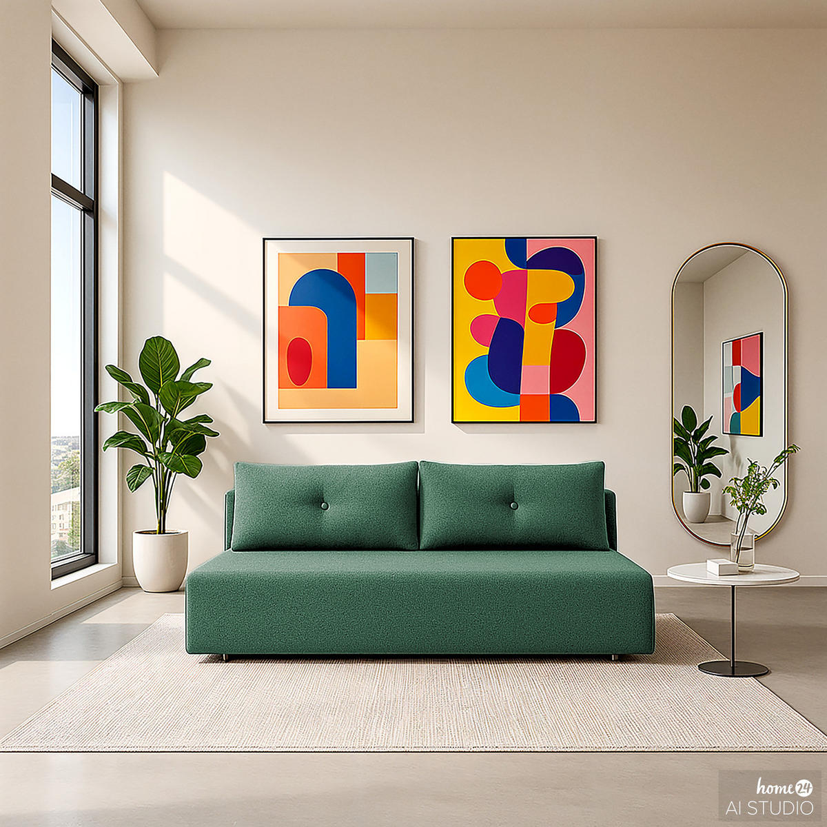 SCHLAFSOFA - Webstoff - Braun/Grün, Holz/Textil (200/86/102cm) - home24