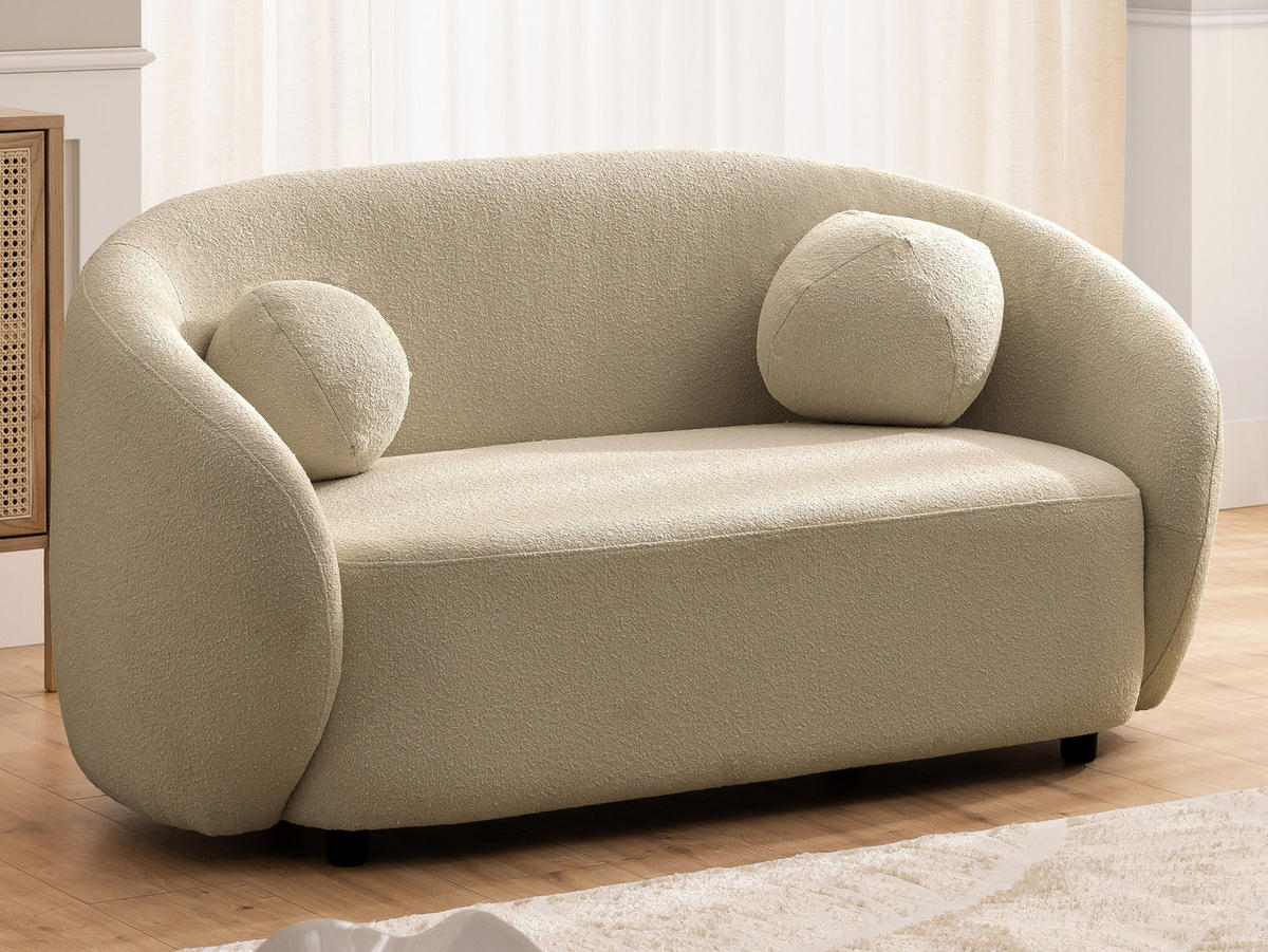 SITZGARNITUR 2+1 Roundi Beige Bouclé - Beige/Schwarz, Holz/Kunststoff (150/76/80cm) - S-Style Möbel