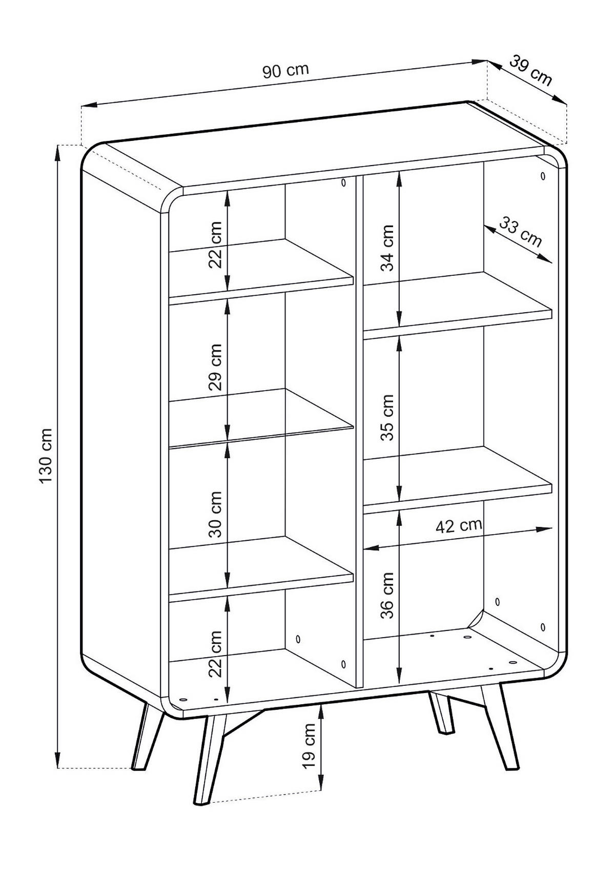 VITRINE Eiche natur skandinavisch 90 cm, Highboard mit Push-to-Open - Eichefarben, Glas/Holz (90/130/39cm) - Furn.Design