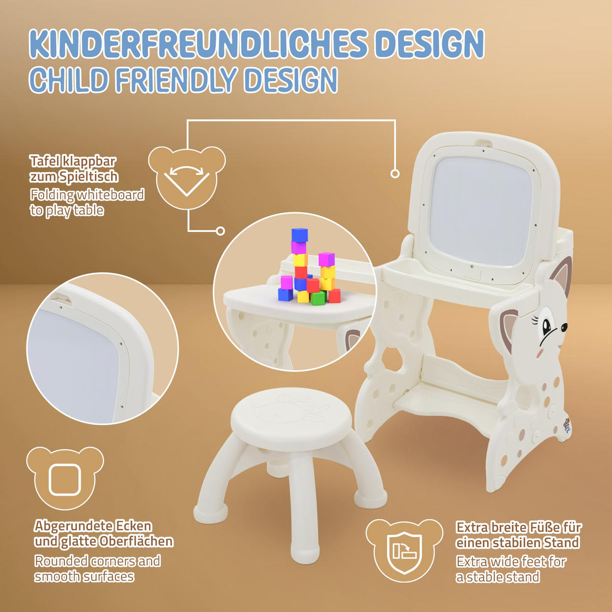 HRACÍ STOLEK bílý s LCD tabulí Dětská stolička a příslušenství - bílá, plast (41/76/45cm) - Joyz